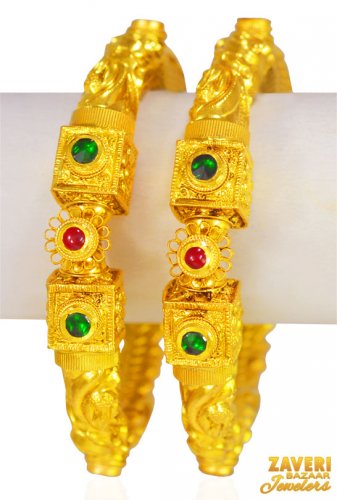 22Kt  Gold Antique Pipe Kadas (2pc) 