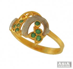 Gold Two Tone Ring with Emerald ( Gemstone Rings )