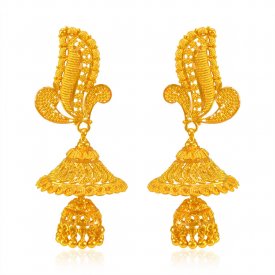 22kt Gold Fancy Chandelier Earrings ( Gold Long Earrings )