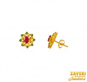 22Kt Gold Ruby colored stone and Emerald Earrings ( Gemstone Earrings )