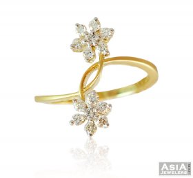 18K Gold Double Flower Ring 