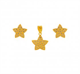 22K Gold CZ Pendant Set  ( Precious Stone Pendant Sets )