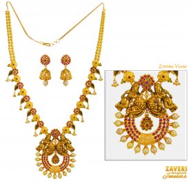 22 Karat Gold Temple Necklace Set ( 22K Antique Necklace Sets )