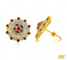 22k Gold Earrings Studded With Gemstone Gold Earrings With Gemstones Gemstone