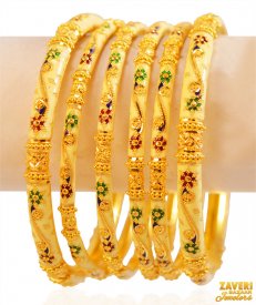 22Kt Gold Meenakari Bangles (6Pc)