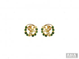 22K Emerald and Pearl Earrings  ( Gemstone Earrings )