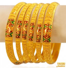 22Kt Gold Meenakari Bangles (6Pc)