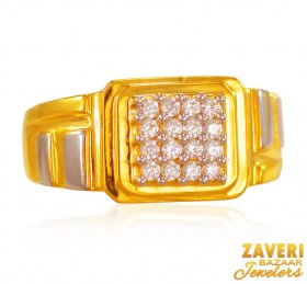 22K Gold Two Tone CZ Ring for Men ( Men`s Rings )