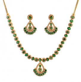 18k Diamonds And Emerald Set ( Diamond Necklace Sets )