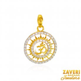 22k Gold Om CZ Pendant 