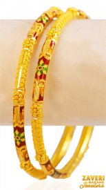 22Kt Gold Meenakari Bangles (2 Pcs)