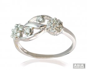 Double Flower 18K Gold Diamond Ring ( Diamond Rings (Ladies) )