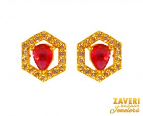 Gold Earrings with Ruby stone