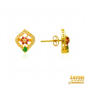 22Kt Gold CZ Colored stone Earrings