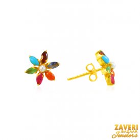 22Kt Gold MultiColor Stone Earrings