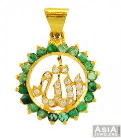 22K Gold Ali Pendant With Color CZ ( Gold Allah, Ali, Ayat Pendants )