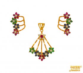 22K Pendant Set (with Precious Stones) ( Precious Stone Pendant Sets )