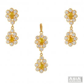 Pendant And Earring Set With CZ ( Gold Fancy Pendant Sets )