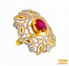 22Kt Gold Ruby Colored Stone Ring ( 22K Exquisite Rings )
