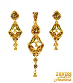 22 Kt Gold Meenakari Pendent Set ( Gold Pendant Sets )