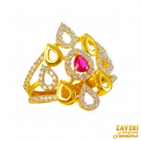 22Kt Gold CZ and Colored Stone Ring