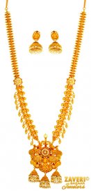 22 KT Gold Long Temple Necklace Set ( 22K Antique Necklace Sets )