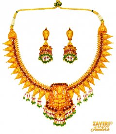 22 Kt Gold Temple Necklace Set ( 22K Antique Necklace Sets )