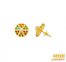 22kt Gold Multicolored Earrings ( Gemstone Earrings )