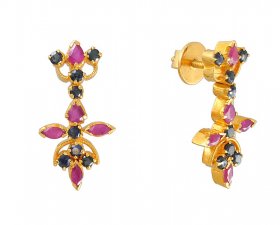 22K Gold Earrings With Ruby And Sapphire ( Gemstone Earrings )